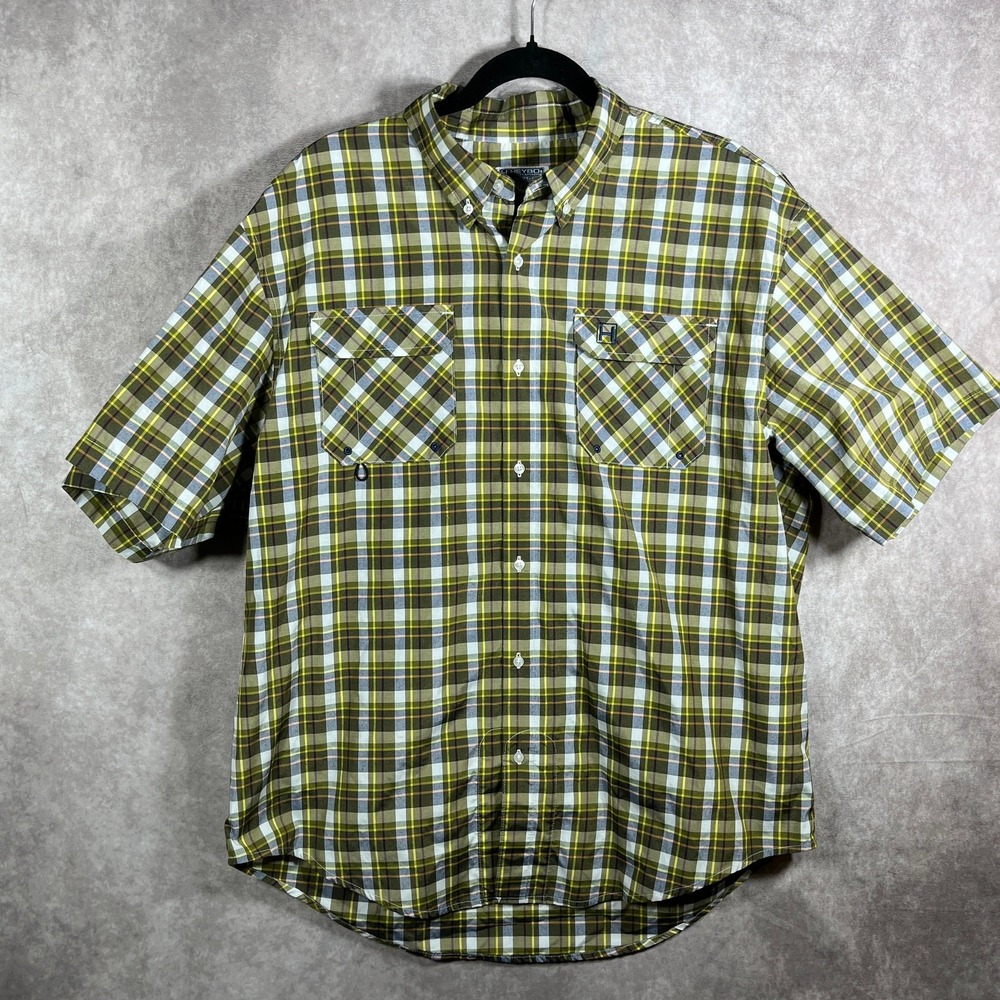 Heybo Shirt Mens Large Yellow Plaid Button Down Short Sleeves Outdoor Casual